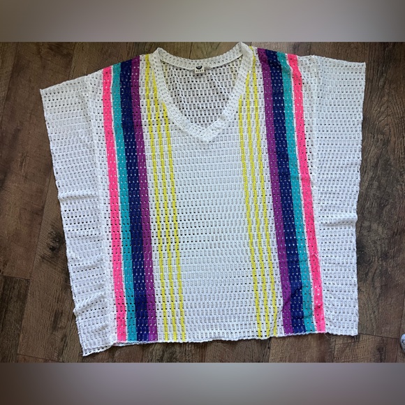 Roxy knitted crochet poncho swim beach coverup size small - Picture 3 of 12